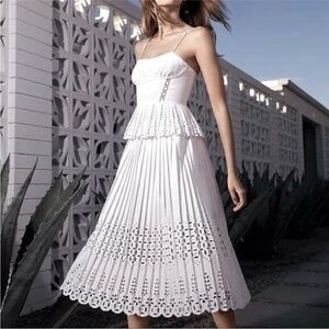 Gianni Bini- SZ 6 Lana White Eyelet Peplum Lace Midi Spaghetti Strap Dress